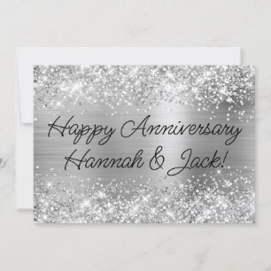 Glittery Silver Foil Modern Happy Jubileum Kaart