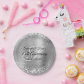 Glittery Silver Foil Monogrammed 25th Jubileum Papieren Bordje (Feest)