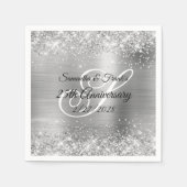 Glittery Silver Foil Monogrammed 25th Jubileum Servet (Voorkant)