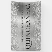 Glittery Silver Foil Quinceanera Alle Petten Welko Spandoek (Verticaal)