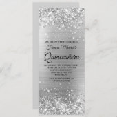 Glittery Silver Foil Quinceañera Kaart (Voorkant / Achterkant)