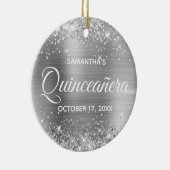 Glittery Silver Foil Quinceañera Keramisch Ornament (Rechts)