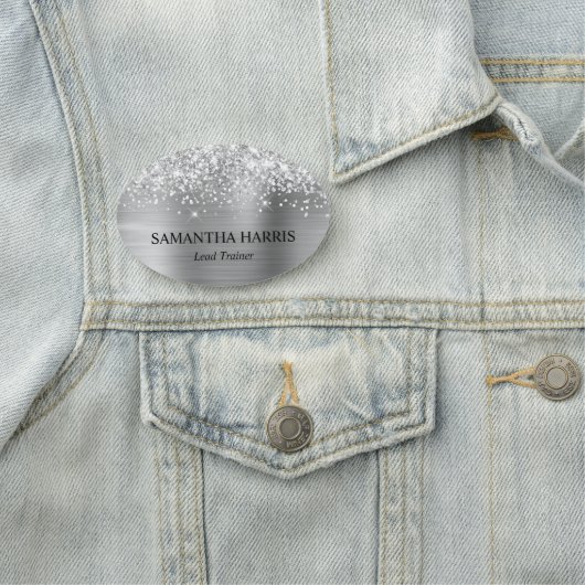 Glittery Silver Foil Rechthoek Logo Naamplaatje (In situ)