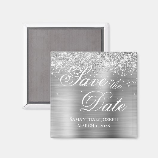 Glittery Silver Foil Sla de datum op Magneet (Voorkant / Achterkant)