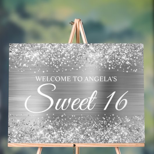 Glittery Silver Foil Sweet 16 Acryl Bord (Neutraal)