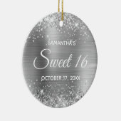 Glittery Silver Foil Sweet 16 Birthday Keramisch Ornament (Rechts)