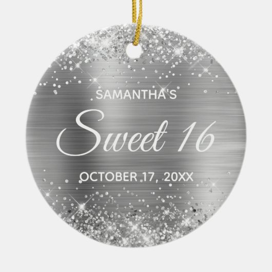 Glittery Silver Foil Sweet 16 Birthday Keramisch Ornament (Voorkant)