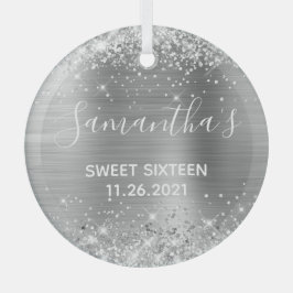 Glittery Silver Foil Sweet 16 Glas Ornament