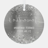 Glittery Silver Foil Sweet 16 Glas Ornament (Achterkant)