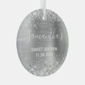 Glittery Silver Foil Sweet 16 Glas Ornament (Voorkant Rechts)
