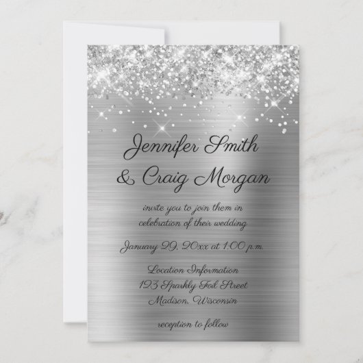 Glittery Silver Foil Wedding Kaart (Voorkant)