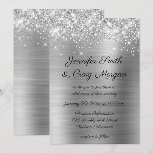 Glittery Silver Foil Wedding Kaart (Voorkant / Achterkant)