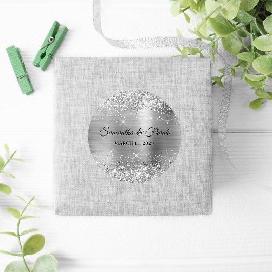 Glittery Silver Foil Wedding Ronde Sticker