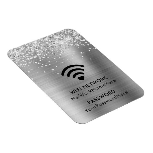 Glittery Silver Foil WiFi-netwerk en wachtwoord Magneet (Rechterzijde)