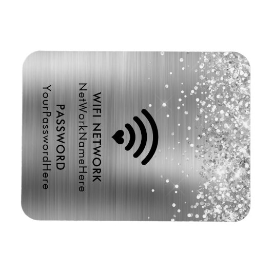 Glittery Silver Foil WiFi-netwerk en wachtwoord Magneet (Horizontaal)