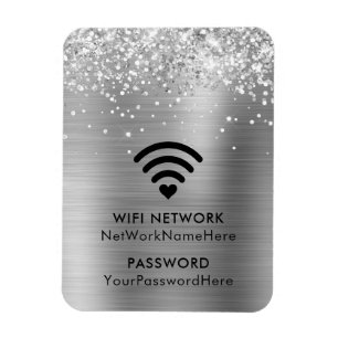 Glittery Silver Foil WiFi-netwerk en wachtwoord Magneet