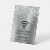 Glittery Silver Foil WiFi-netwerk en wachtwoord Reclamebord Met Voetstuk (Voorkant)