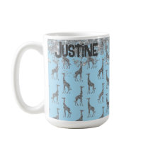 Glittery Silver Giraffe op Blue Personal