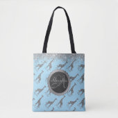 Glittery Silver Giraffe op Blue Personal Tote Bag (Voorkant)