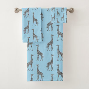 Glittery Silver Giraffe over Dreamweaver Blue Bad Handdoek