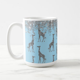 Glittery Silver Giraffe over Dreamweaver Blue Koffiemok