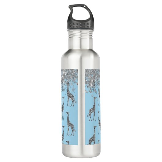 Glittery Silver Giraffe over Dreamweaver Blue Ther Waterfles (Achterkant)