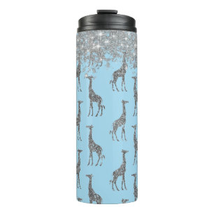 Glittery Silver Giraffe over Dreamweaver Blue Thermosbeker