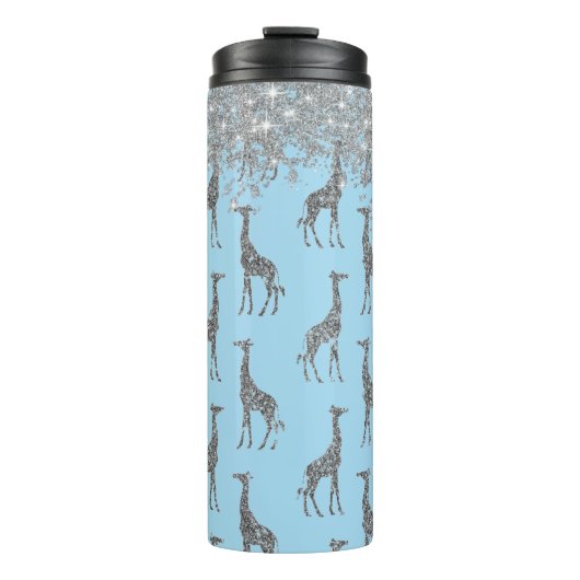 Glittery Silver Giraffe over Dreamweaver Blue Thermosbeker (Voorkant)