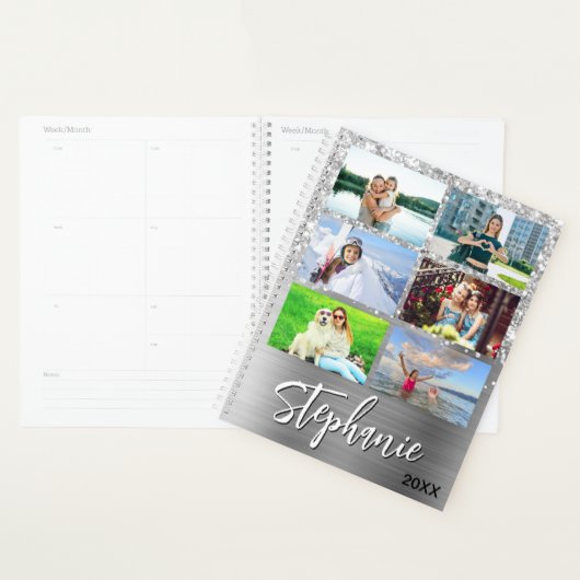 Glittery Silver Glam 14 Photo Collage Planner (Display)