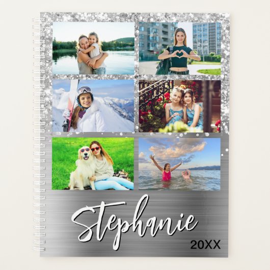 Glittery Silver Glam 14 Photo Collage Planner (Voorkant)