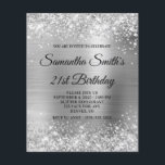 Glittery Silver Glam 21st Birthday Invite Flyer<br><div class="desc">Een glamoureuze uitnodiging voor haar 21e verjaardag op een flyer-optie op begrotingspapier (geen enveloppen inbegrepen). Faux sparkly Silver Glitter tegen een coördinerend faux glanzend geborsteld metaal zilvergrijs folie grafisch afbeelding. De fancy kalligrafietekst kan worden aangepast. Alle glans en glans in dit moderne, kleine design zijn digitale beelden die als een...</div>