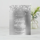 Glittery Silver Glam 30th Birthday Brush Script Kaart (Staand voorkant)