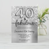 Glittery Silver Glam 40 en Fabulous Kaart (Staand voorkant)