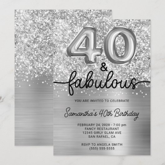 Glittery Silver Glam 40 en Fabulous Kaart (Voorkant / Achterkant)