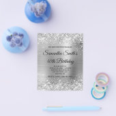 Glittery Silver Glam 40th Birthday Invite Flyer (Enkel)