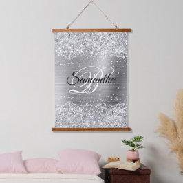 Glittery Silver Glam Fancy Monogram Hangend Wandkleed