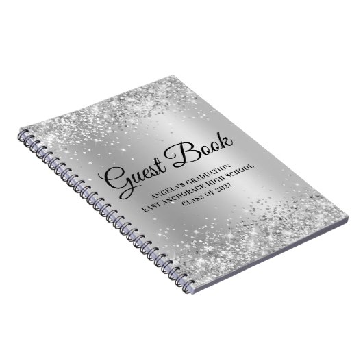 Glittery Silver Glam Gradiënt Afstuderen Notitieboek (Rechterzijde)