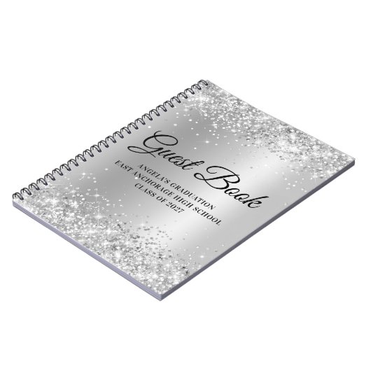 Glittery Silver Glam Gradiënt Afstuderen Notitieboek (Linkerzijde)