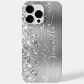 Glittery Silver Glam Modern Girly Signature Case-Mate iPhone Case (Achterkant)