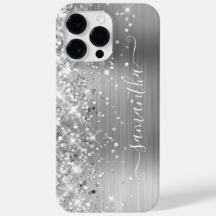 Glittery Silver Glam Modern Girly Signature Case-Mate iPhone 14 Pro Max Hoesje