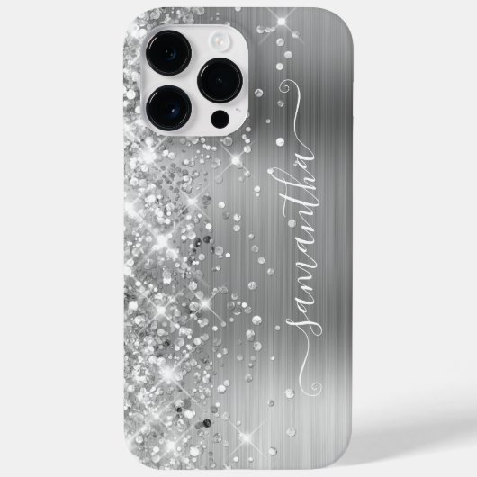 Glittery Silver Glam Modern Girly Signature Case-Mate iPhone Case (Achterkant)