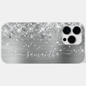 Glittery Silver Glam Modern Girly Signature Case-Mate iPhone Case (Achterkant (horizontaal))