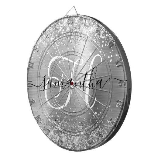 Glittery Silver Glam Monogram Dartbord (Voorkant Rechts)