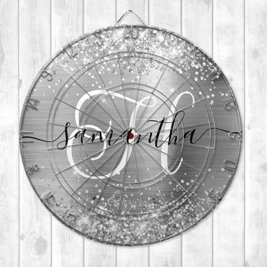Glittery Silver Glam Monogram Dartbord