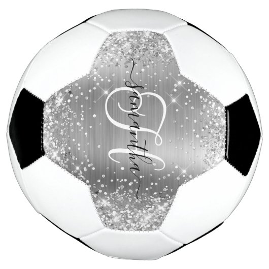 Glittery Silver Glam Monogram Voetbal (Gedraaid)