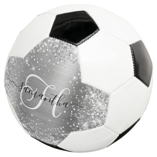 Glittery Silver Glam Monogram Voetbal (Drie kwart)