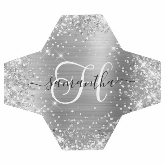 Glittery Silver Glam Monogram Voetbal (Enkel)