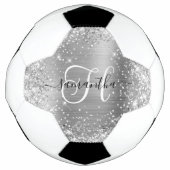 Glittery Silver Glam Monogram Voetbal (Voorkant)