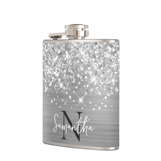 Glittery Silver Glam Monogrammed Heupfles (Links)