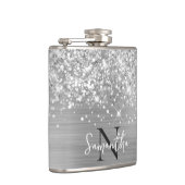 Glittery Silver Glam Monogrammed Heupfles (Rechts)